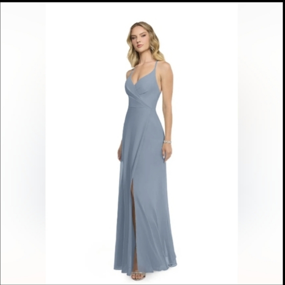 Azazie Dusty Blue Maxi Dress - Picture 1 of 10